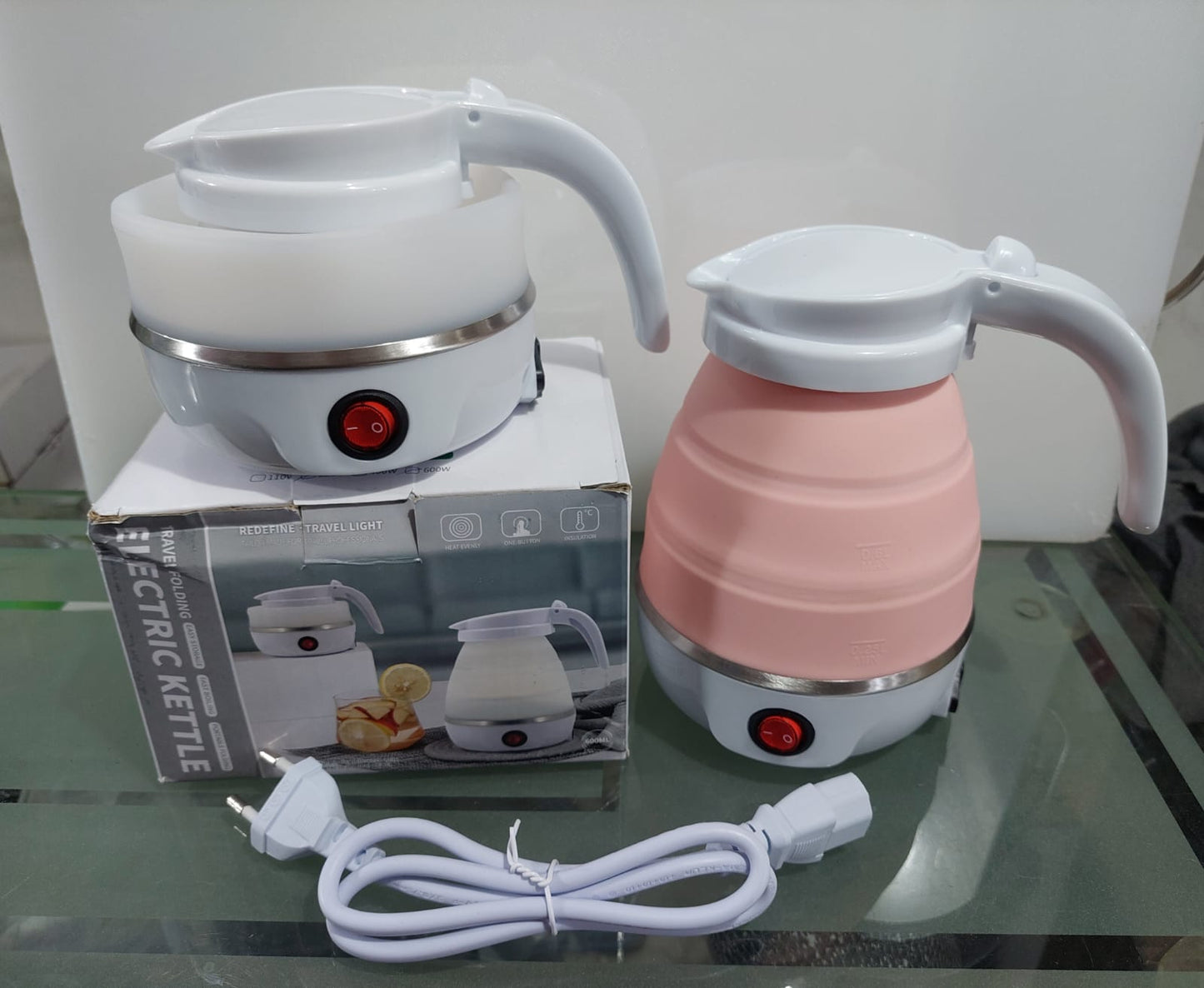 Foldable Portable Electric Kettle 600ml – Fast Boiling Silicone Travel Tea & Water Heater (Random Color)