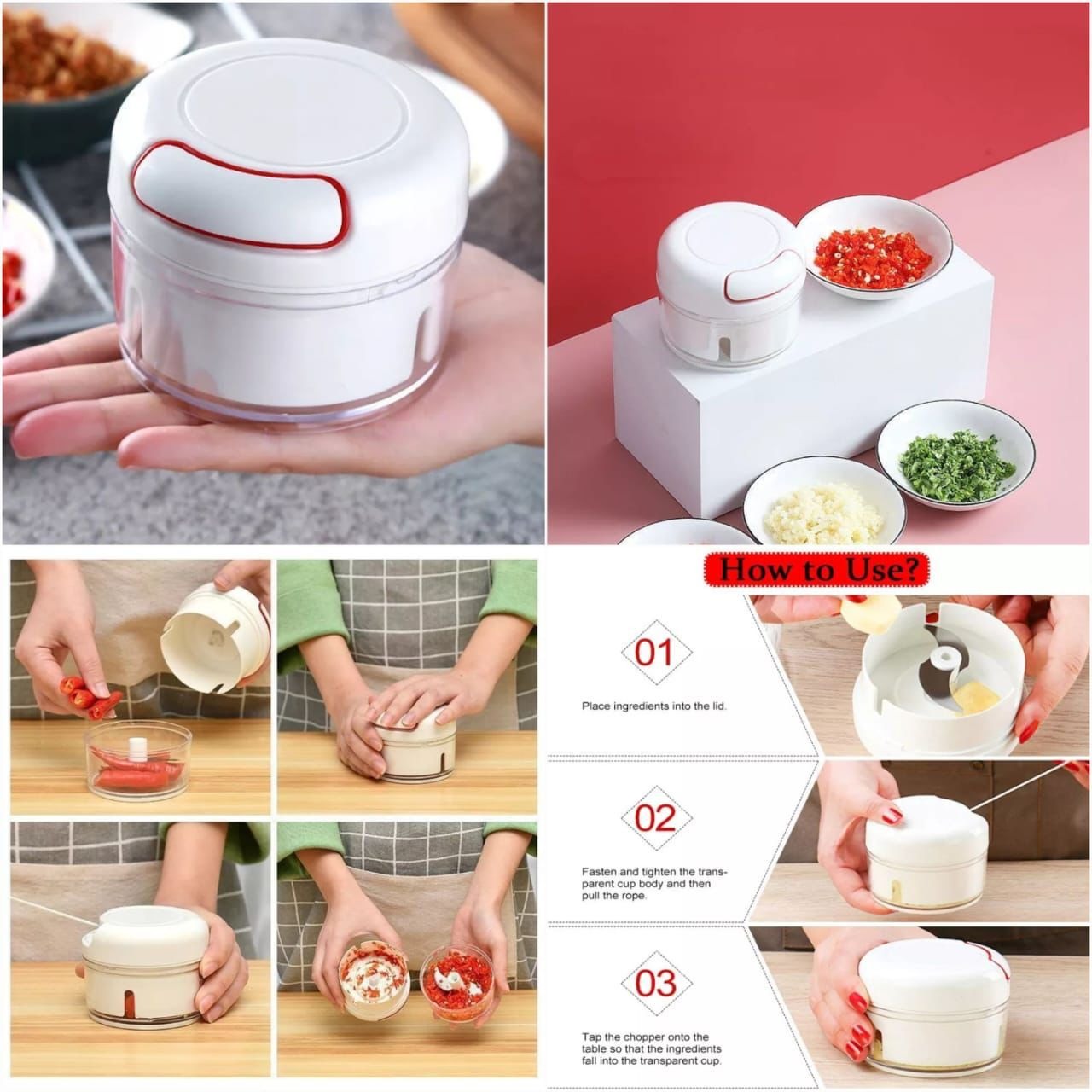 Hand-Powered Mini Food Chopper & Meat Grinder – Multi-Purpose Manual Mincer, Blender & Mixer for Fruits, Vegetables, Nuts & Meat