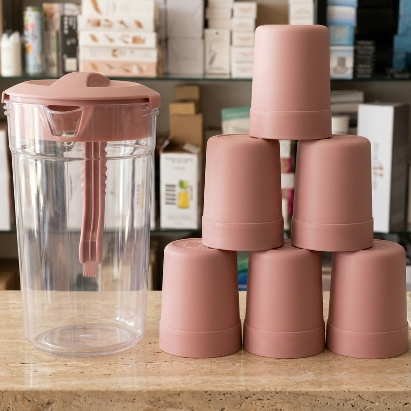 2.8L Water Jug with 6 Glasses Set – Unbreakable Plastic