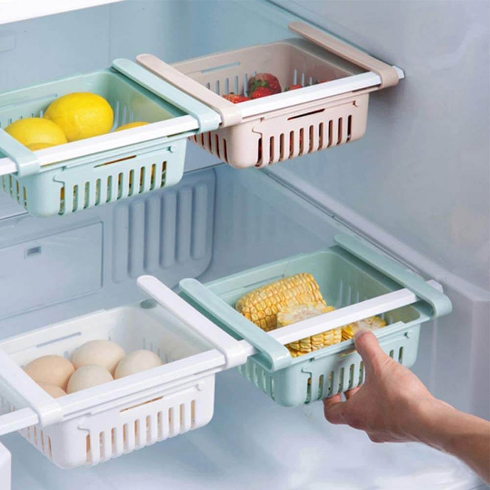 Adjustable Fridge Storage Basket | Stretchable Plastic Food Organizer (4 Pc, Random Color)