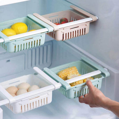 Adjustable Fridge Storage Basket | Stretchable Plastic Food Organizer (4 Pc, Random Color)