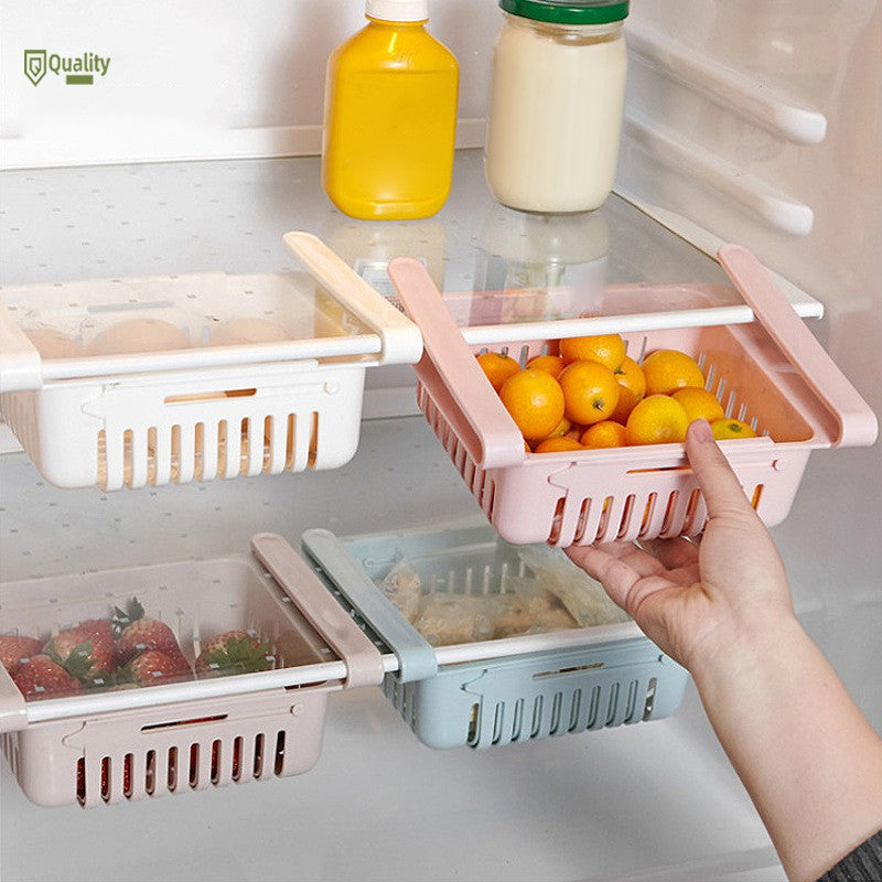 Adjustable Fridge Storage Basket | Stretchable Plastic Food Organizer (4 Pc, Random Color)