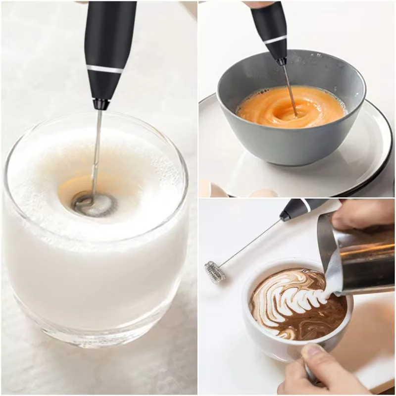 2-in-1 Electric Milk Frother with Spring Whisk & Egg Beater – USB Rechargeable Coffee Blender [Random Color]