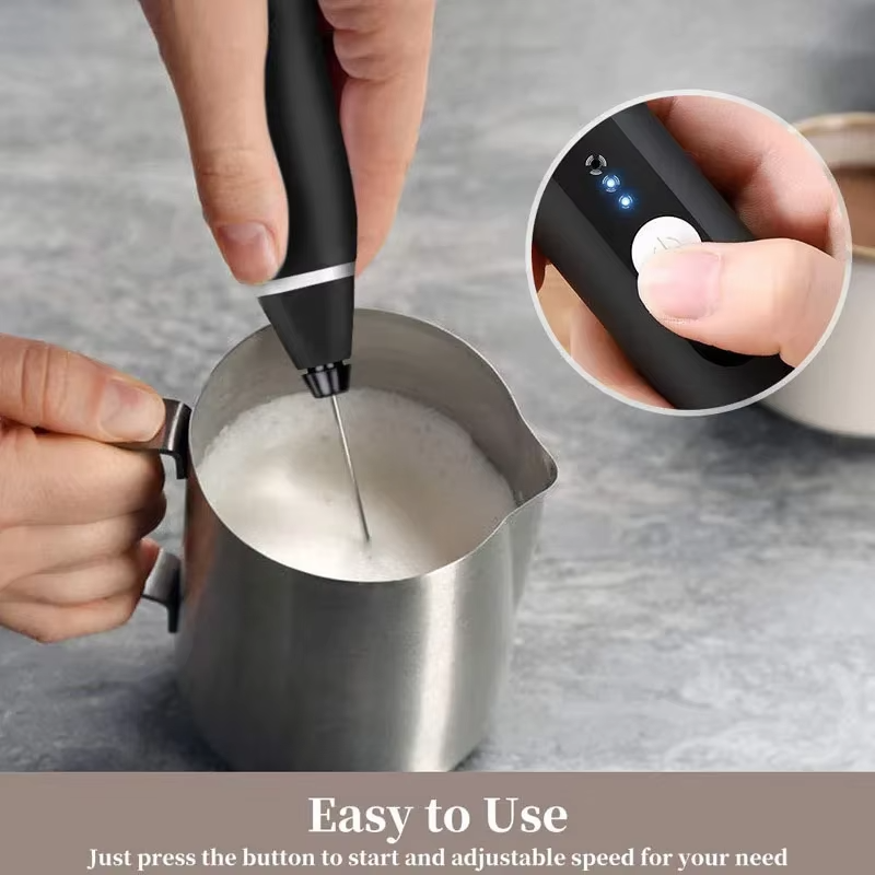 2-in-1 Electric Milk Frother with Spring Whisk & Egg Beater – USB Rechargeable Coffee Blender [Random Color]
