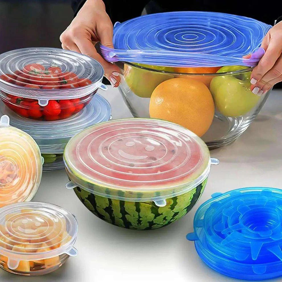Reusable Silicone Stretch Lids 6-Pack | Multi-Size Bowl Covers | Food Storage & Freshness Saver | Random Color