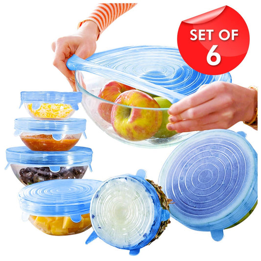 Reusable Silicone Stretch Lids 6-Pack | Multi-Size Bowl Covers | Food Storage & Freshness Saver | Random Color