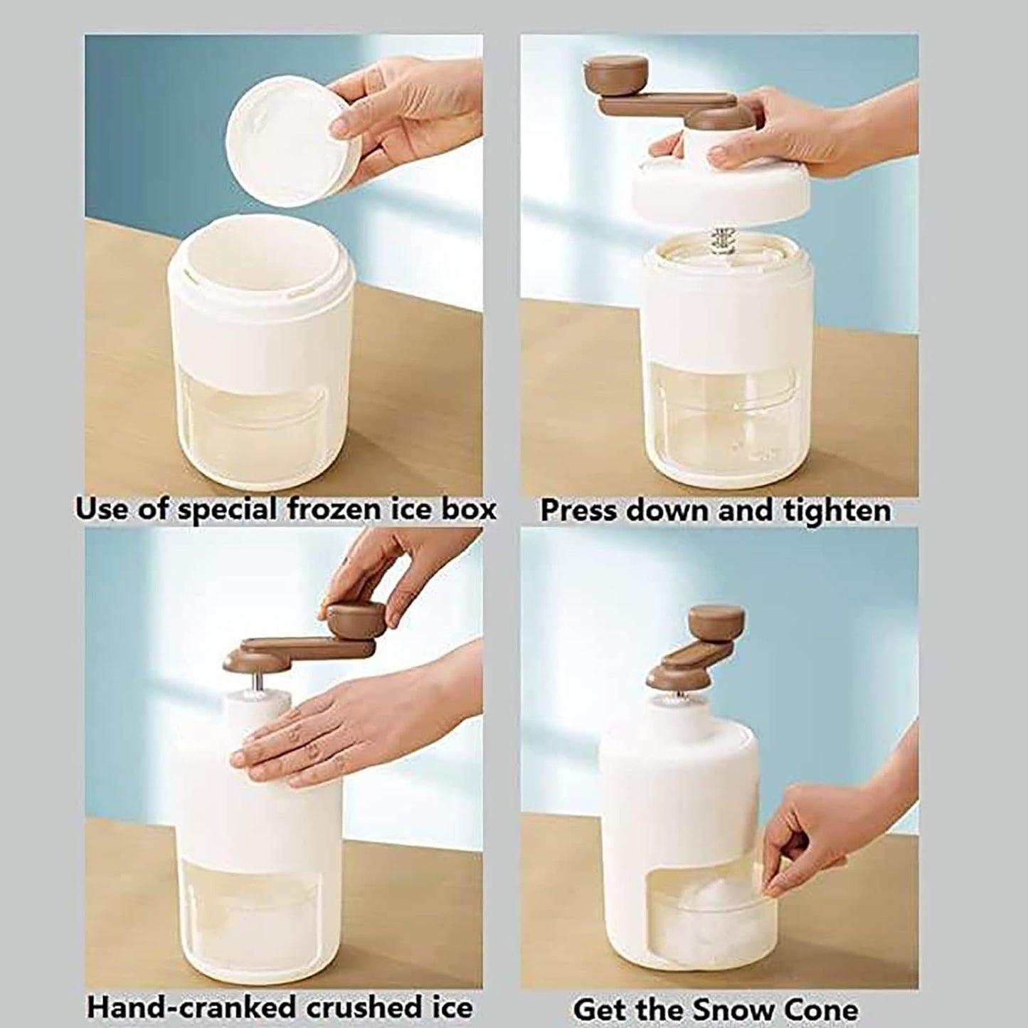 Portable Manual Ice Shaver & Snow Cone Maker | Hand-Crank Slushie Machine with Stainless Steel Blades