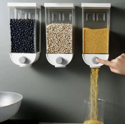 1500ml 3 Wall-Mounted Grain & Rice Dispenser - Space Saving Kitchen Organizer