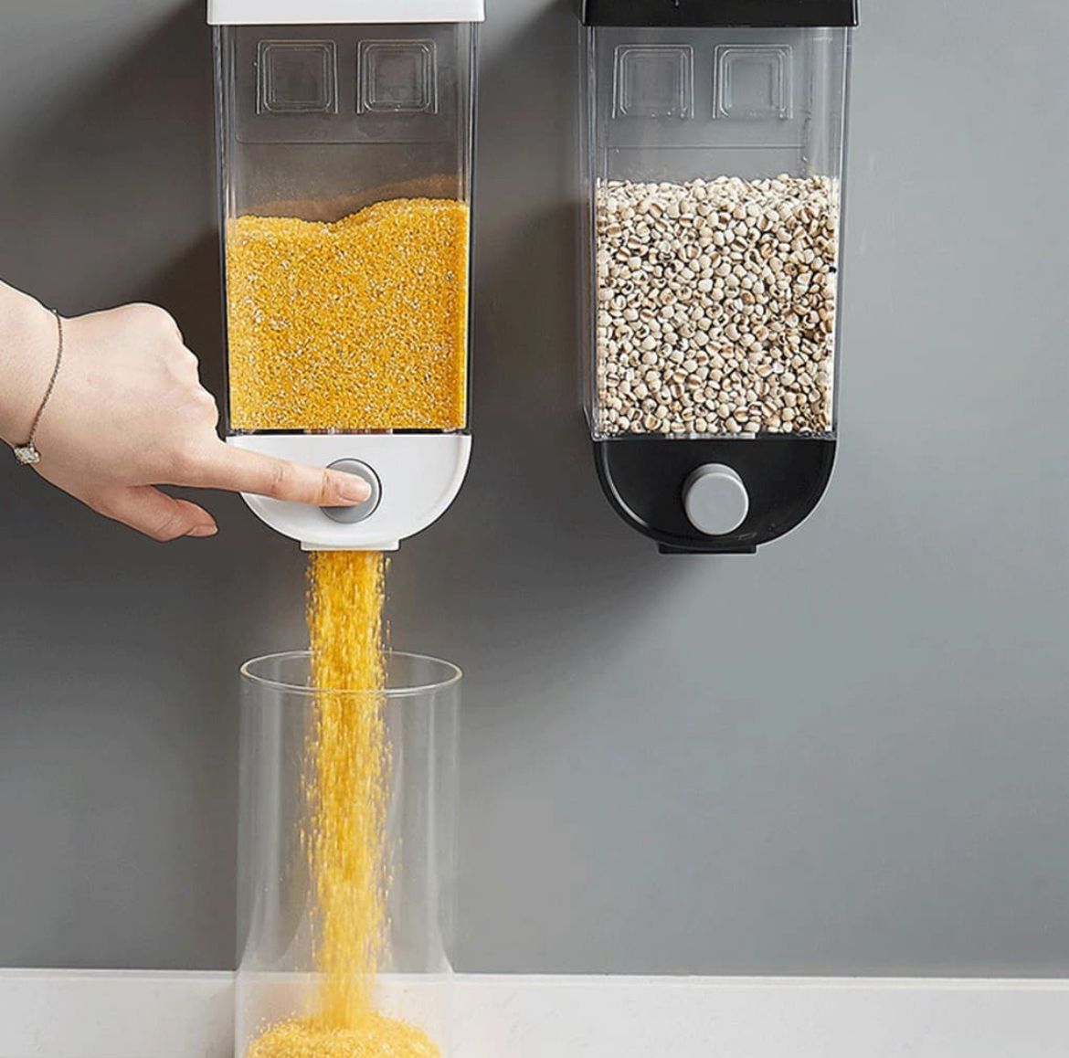 1500ml 3 Wall-Mounted Grain & Rice Dispenser - Space Saving Kitchen Organizer