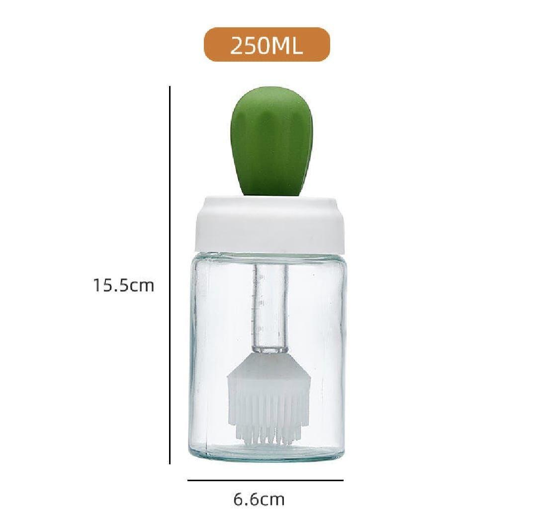 Glass Oil Dispenser Bottle with Silicone Basting Brush – Heat-Resistant Cooking Oil Sprayer (Random Color)