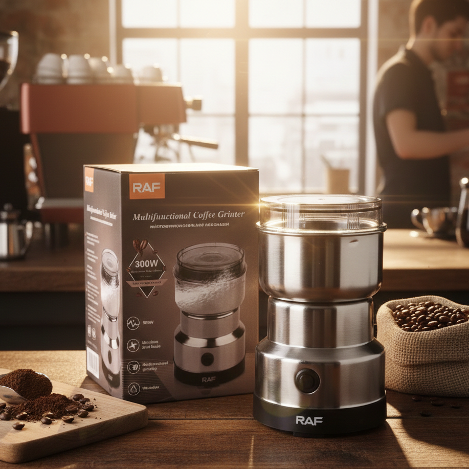 RAF R-7113 Electric Grinder 300W – Stainless Steel Blades Coffee &amp; Spice Grinder (85-100g Capacity)