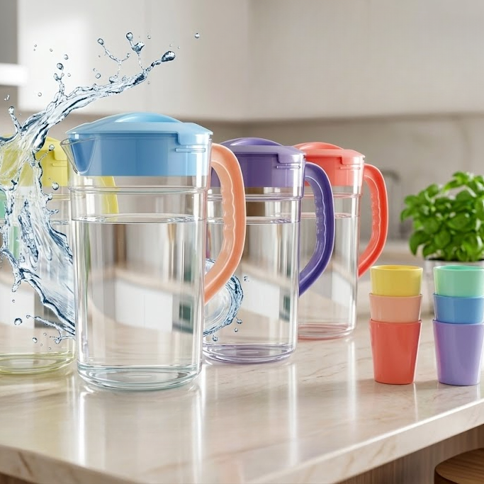 2.8L Water Jug with 6 Glasses Set – Unbreakable Plastic