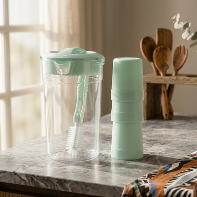 2.8L Water Jug with 6 Glasses Set – Unbreakable Plastic