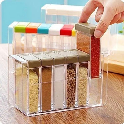 6-Piece Transparent Spice Jar Set with Colorful Lids – Kitchen Seasoning & Condiment Storage