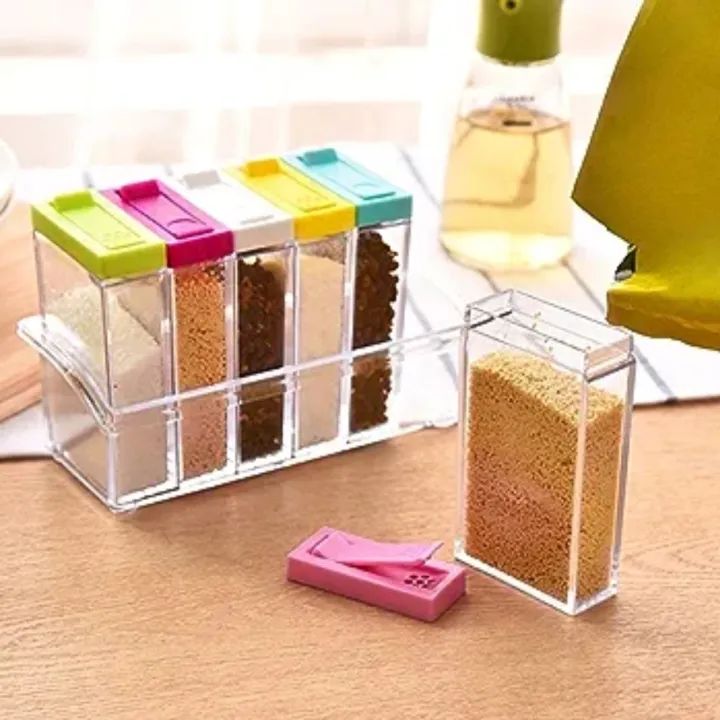 6-Piece Transparent Spice Jar Set with Colorful Lids – Kitchen Seasoning & Condiment Storage