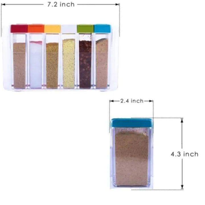 6-Piece Transparent Spice Jar Set with Colorful Lids – Kitchen Seasoning & Condiment Storage