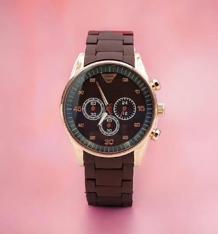 Men’s Stainless Steel Chronograph Watch – Brown Strap